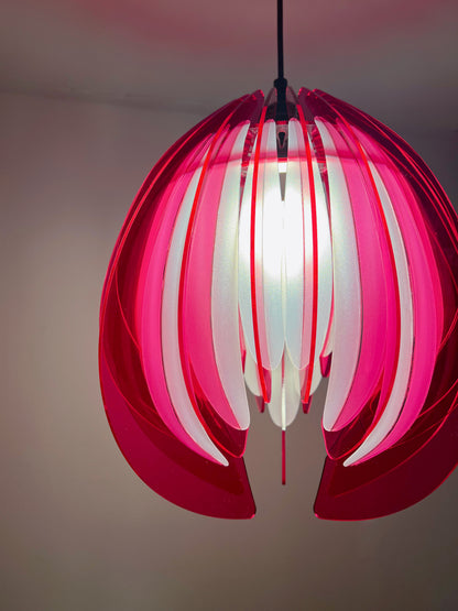 Large Pink and White Feathered Tulip - Pendant Light