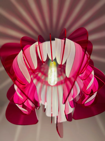 Large Pink and White Feathered Tulip - Pendant Light