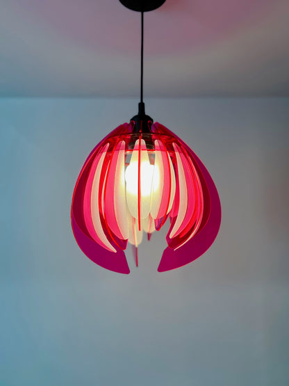 Pink And White Feathered Tulip - Pendant Light