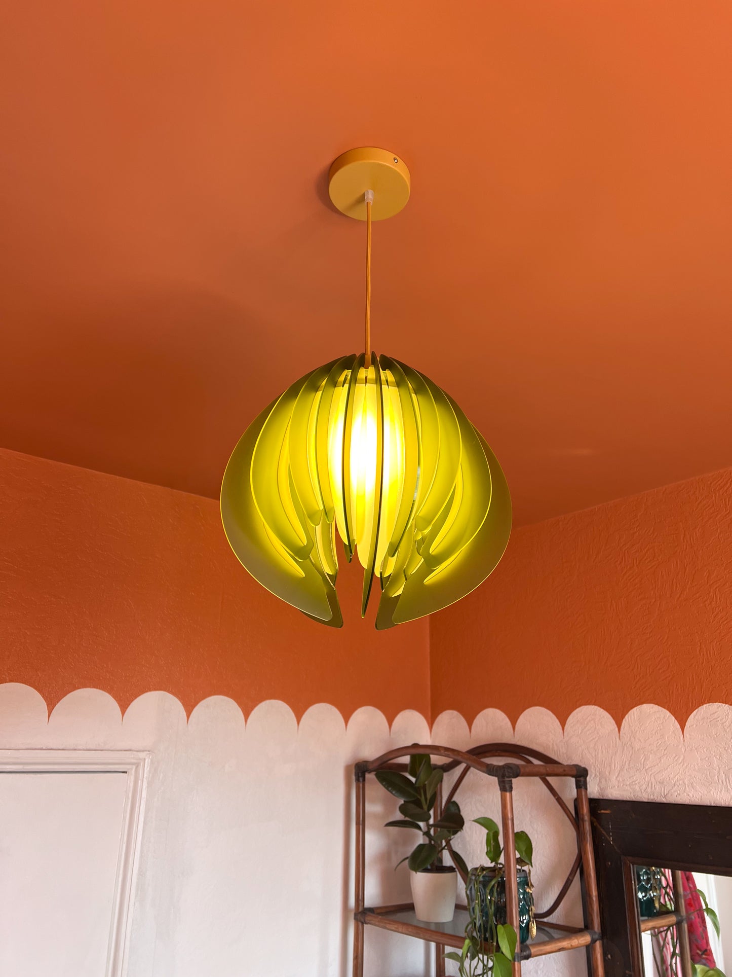 Large Green and Yellow Feathered Tulip - Pendant Light
