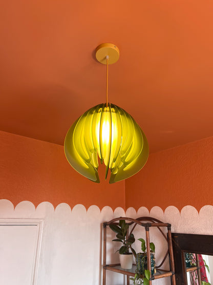Large Green and Yellow Feathered Tulip - Pendant Light