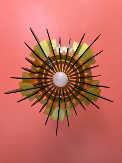 Large Green and Yellow Feathered Tulip - Pendant Light