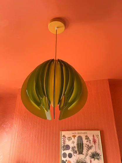 Large Green and Yellow Feathered Tulip - Pendant Light