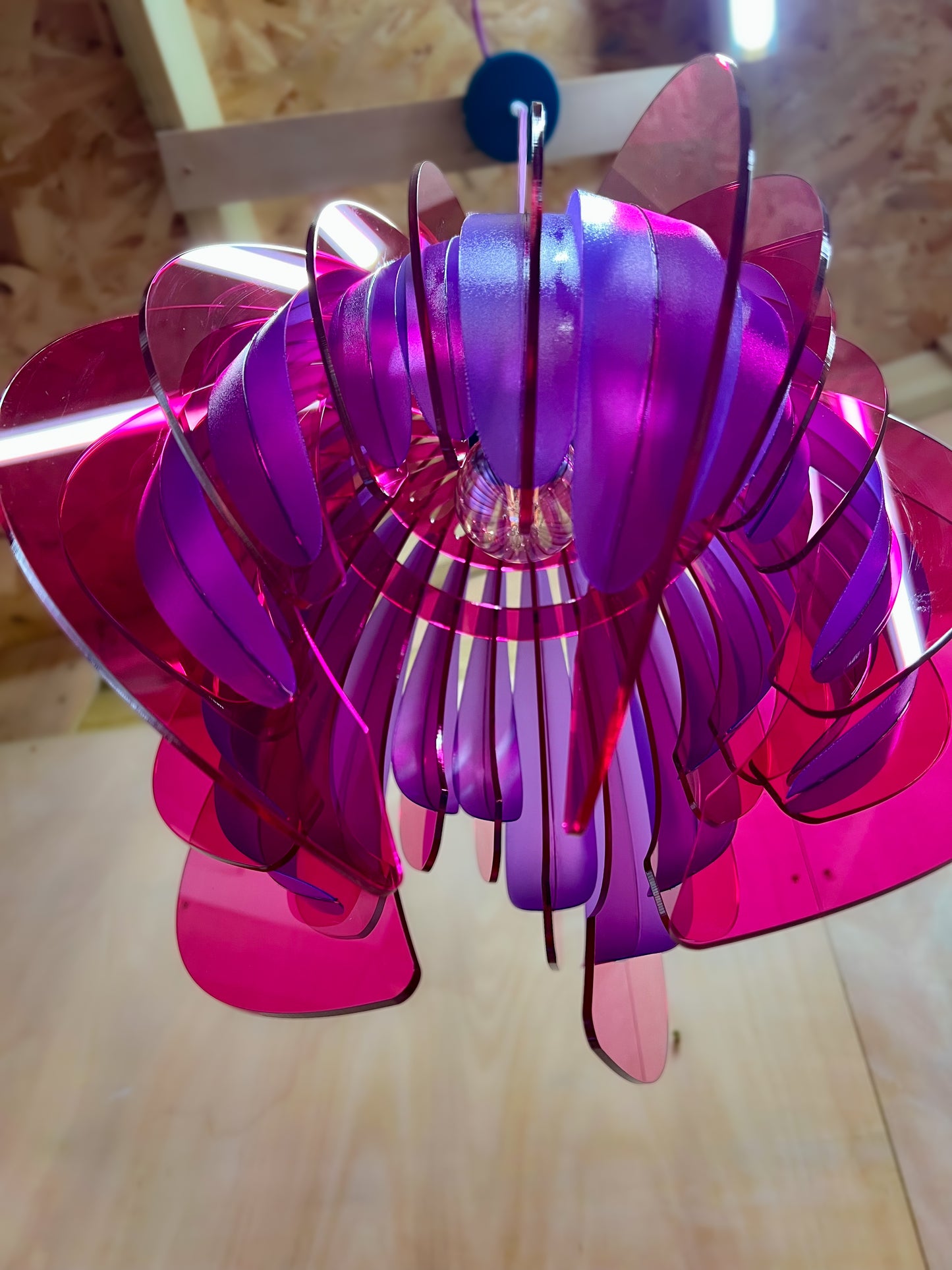 Large Pink and Purple Feathered Tulip - Pendant Light