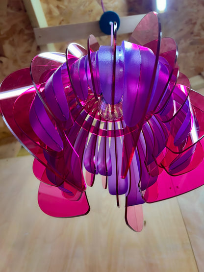 Large Pink and Purple Feathered Tulip - Pendant Light