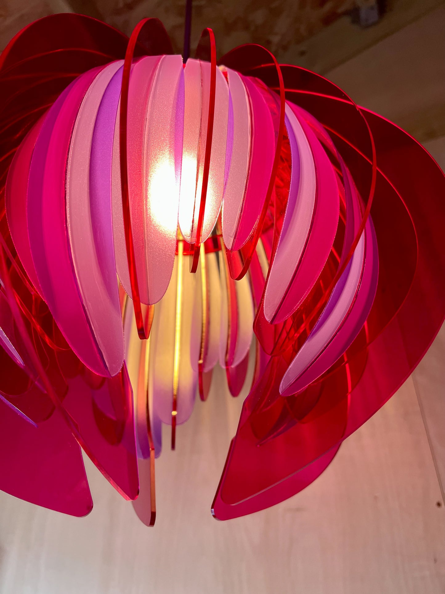 Large Pink and Purple Feathered Tulip - Pendant Light
