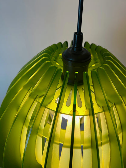 Large Green and Yellow Feathered Tulip - Pendant Light
