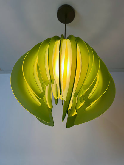 Large Green and Yellow Feathered Tulip - Pendant Light