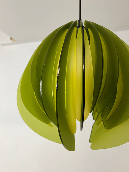 Large Green and Yellow Feathered Tulip - Pendant Light