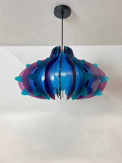 Plum Purple and Azure Blue Prickly Pear -Pendant Light