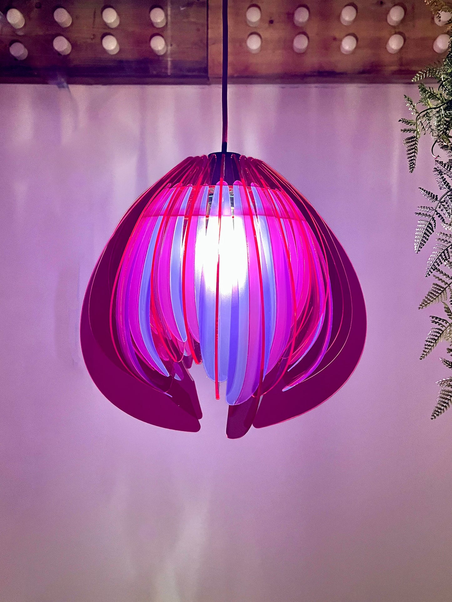 Large Pink and Purple Feathered Tulip - Pendant Light