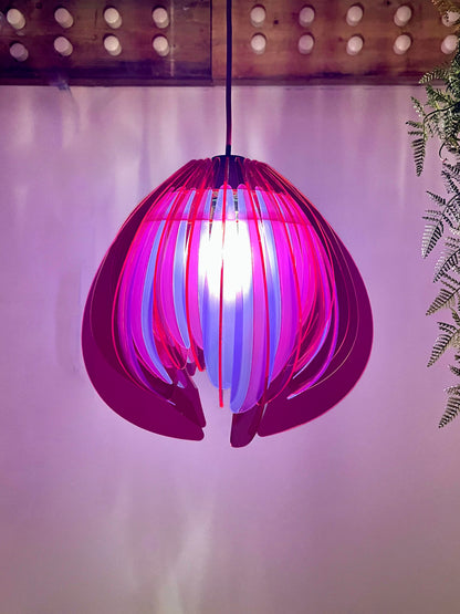 Large Pink and Purple Feathered Tulip - Pendant Light