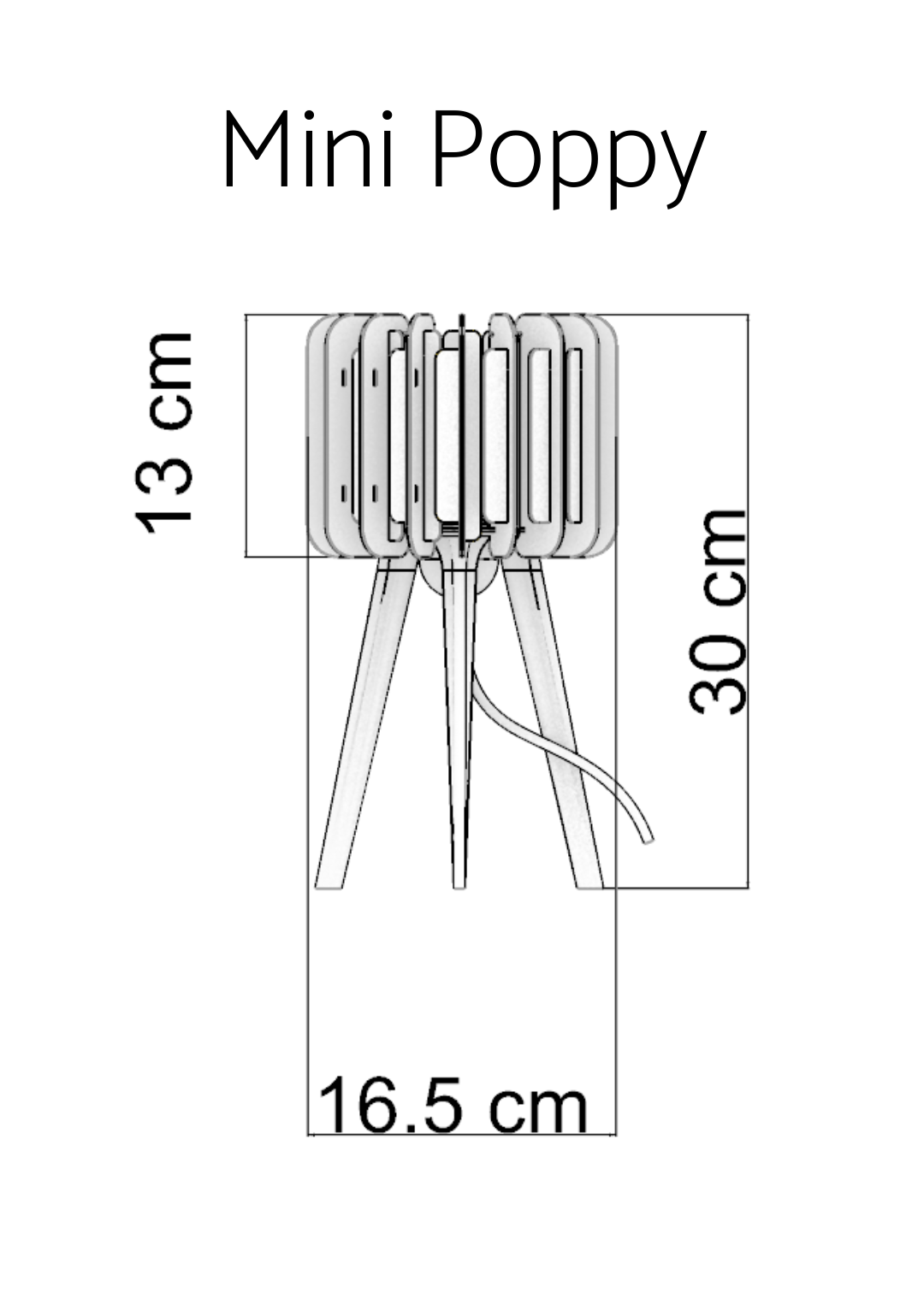 Dimension Drawing for the Mini Poppy Bedside lamp

