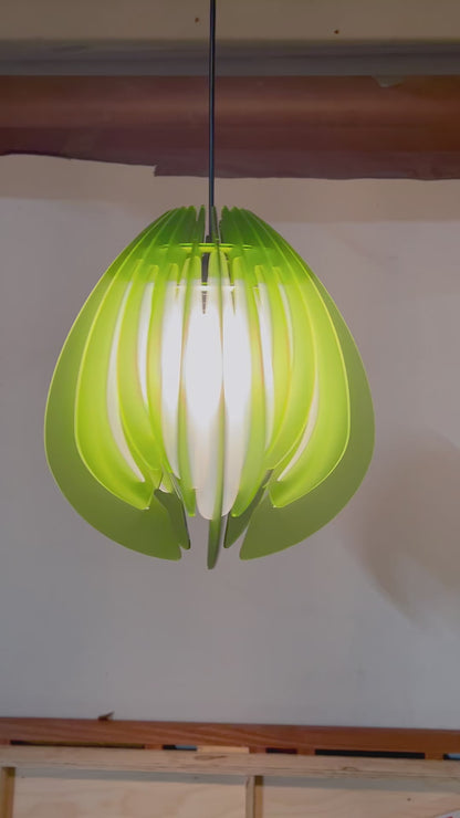Large Green and white Feathered Tulip - Pendant Light