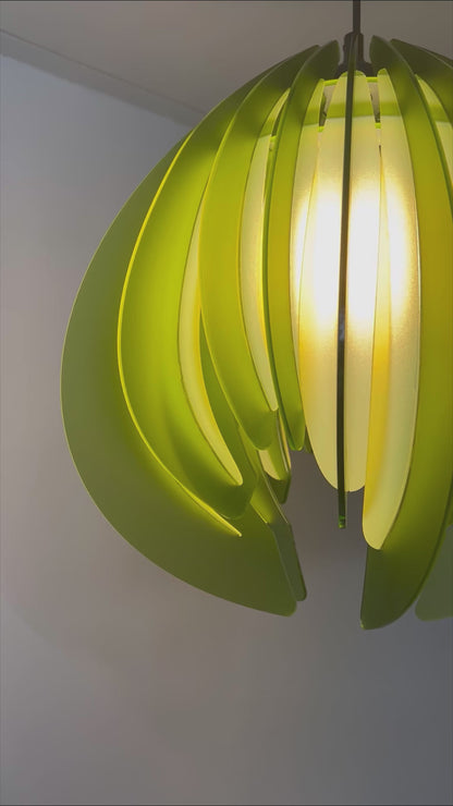 Large Green and Yellow Feathered Tulip - Pendant Light