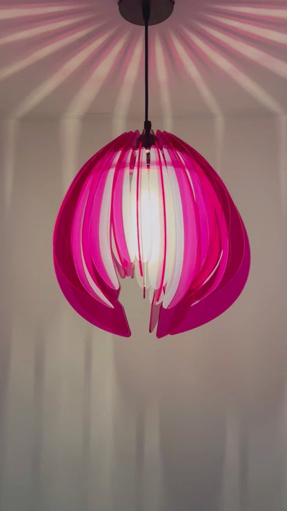 Large Pink and White Feathered Tulip - Pendant Light